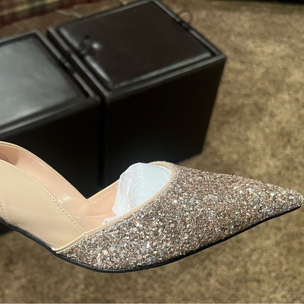 Orzomminun Nude Glitter Slingback Kitten Heels - size 10 - Picture 3 of 6